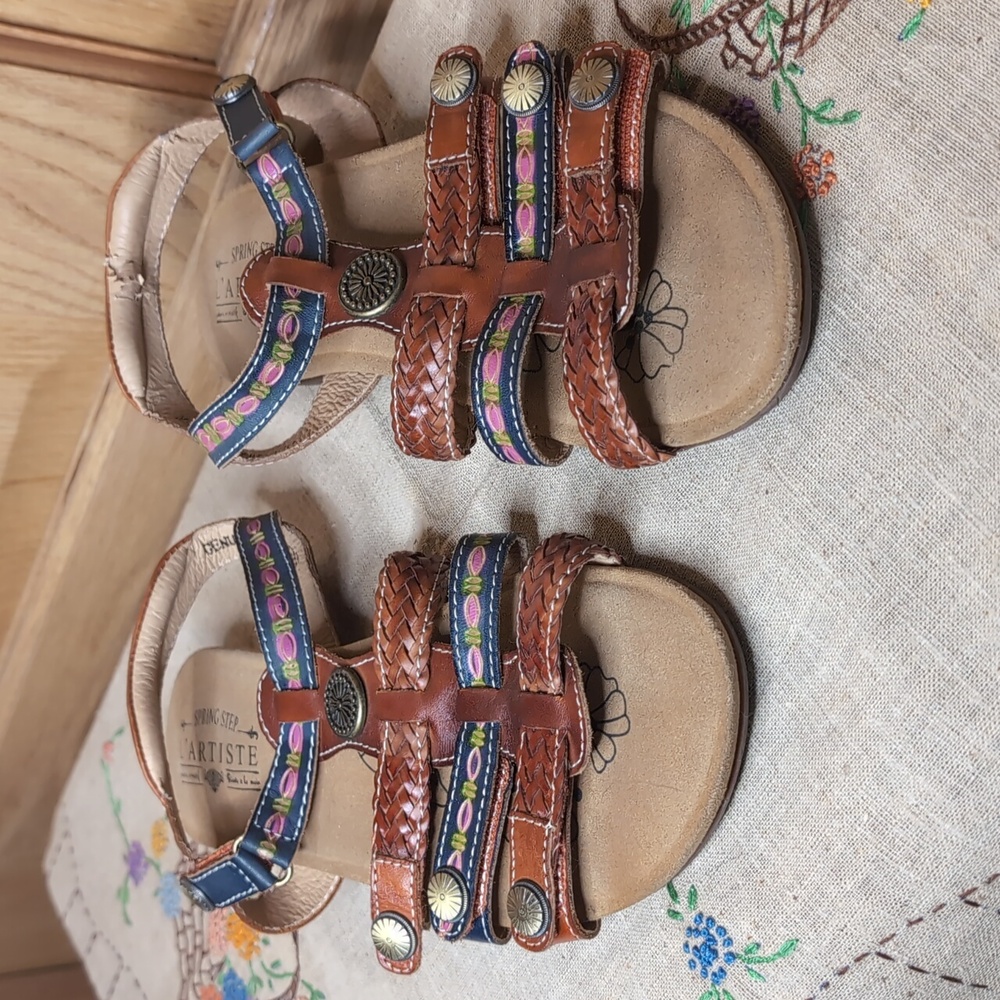 Sz 8/39 Spring Step L'Artiste Brown & Navy Leather Sandals